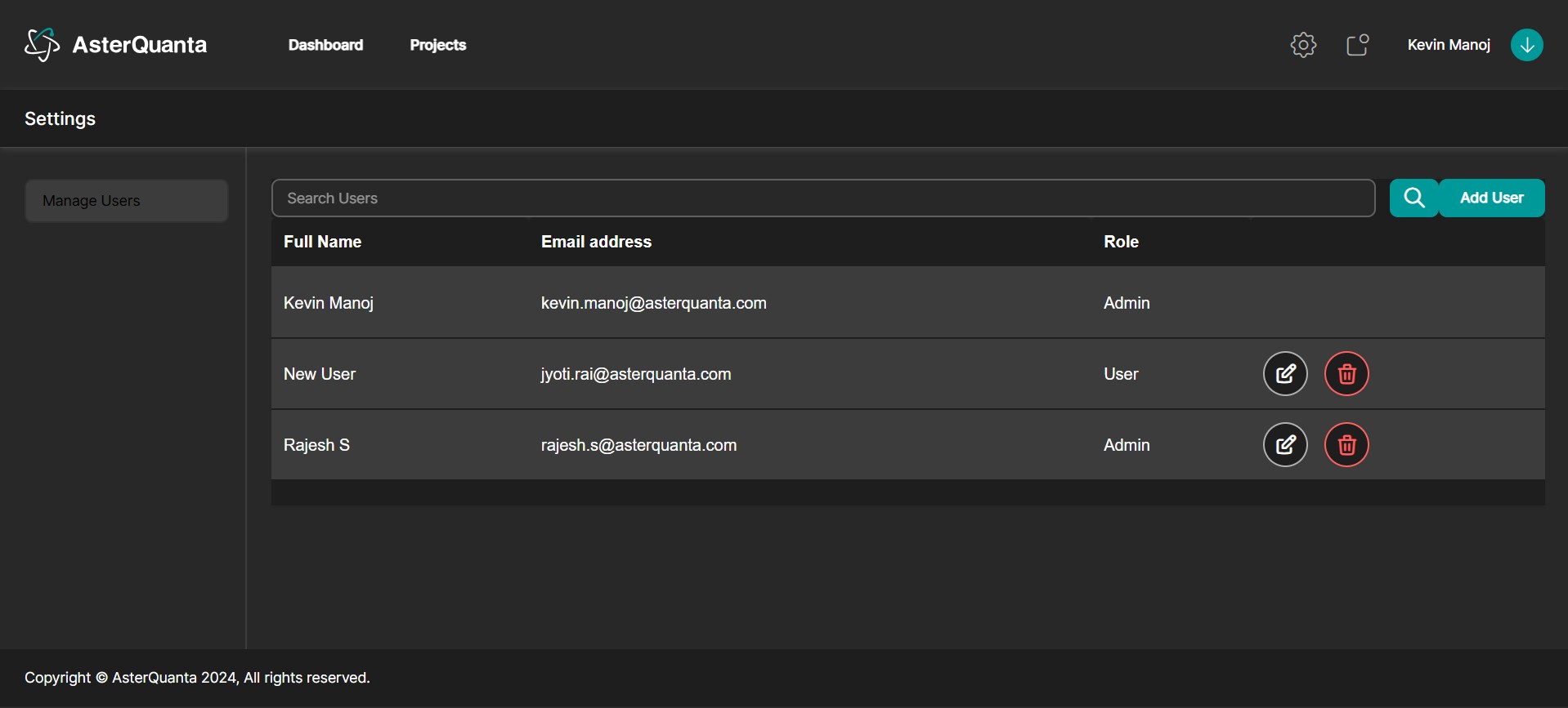 User Management Screenshot